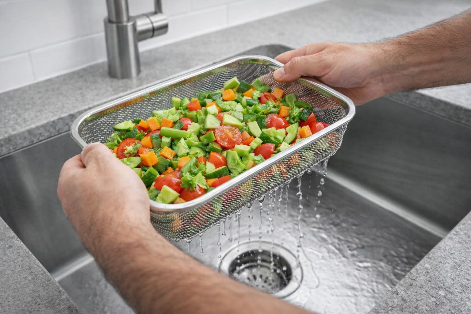 MGE - Passoire Cuisine avec Poignées et Base - Tamis Micro Perforée - Passoire pour Riz, Spaghetti, Nouilles, Légumes - Acier Inoxydable - 25 cm