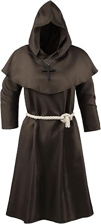 KNELOR Kids Medieval Friar Monk Hooded Robe Renaissance Priest Hooded Robe Cloak Halloween Cosplay Costume