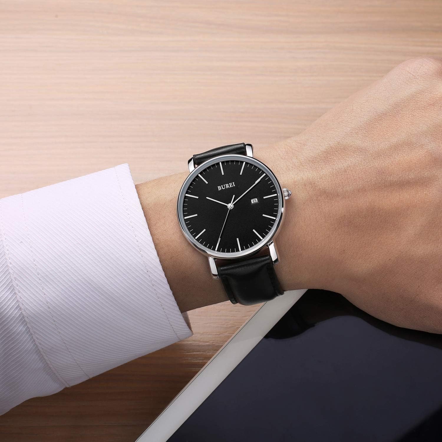 BUREI Men Wrist Watches Fashion Minimalist Analog Quartz Waterproof Watches for Men