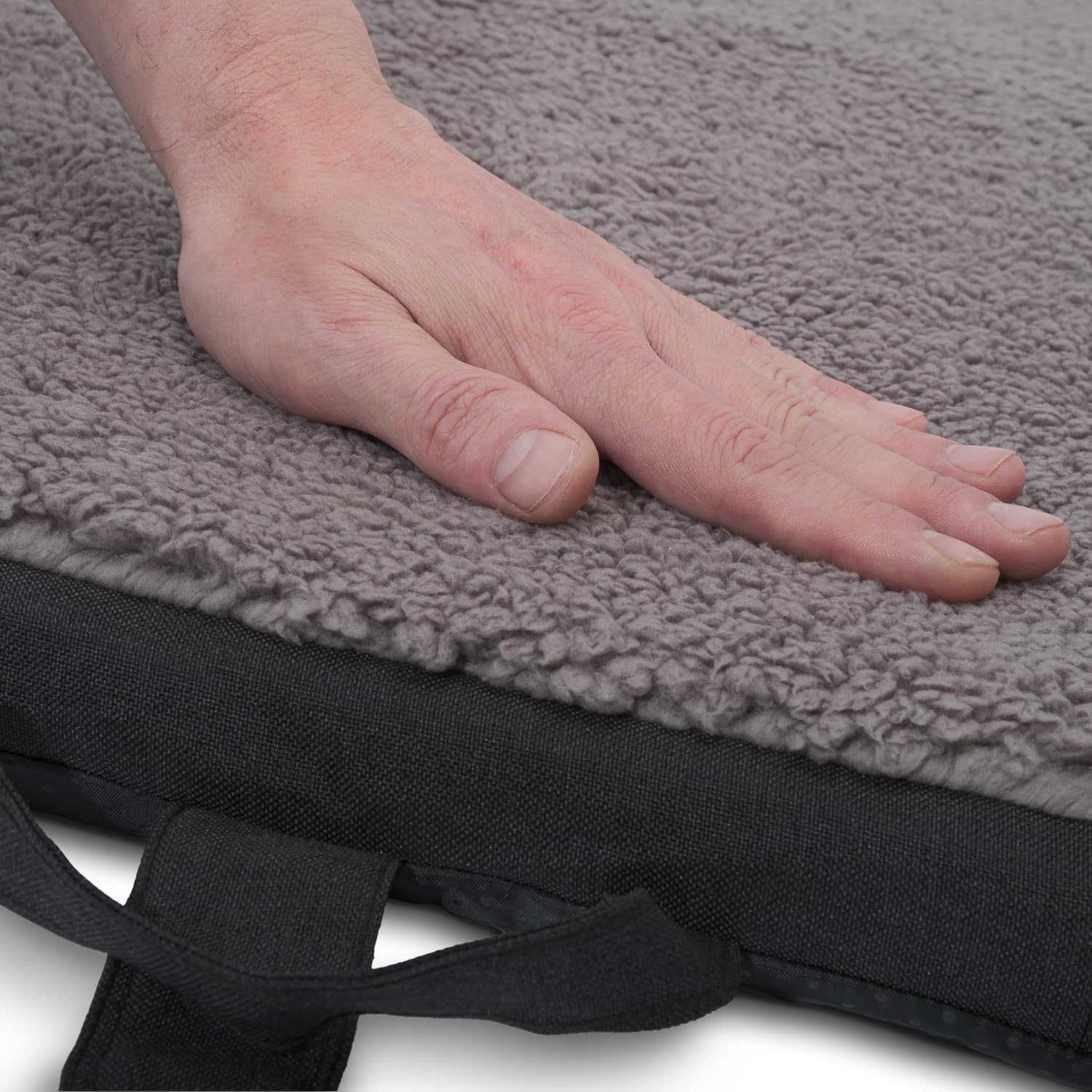 Matelas pliable ergonomique pour chien, anthracite, cuir synthétique et peluche, mousse à mémoire de forme, lavable, pliable avec poignée de transport, dessous antidérapant, 120 x 80 x 5 cm