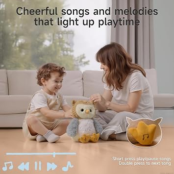 Interactive Talking Owl Plush Toy, Electronic Owl Toy that Repeats What You Say, Singing Stuffed Animal with Flapping Wings, Gift for Toddlers & Kids