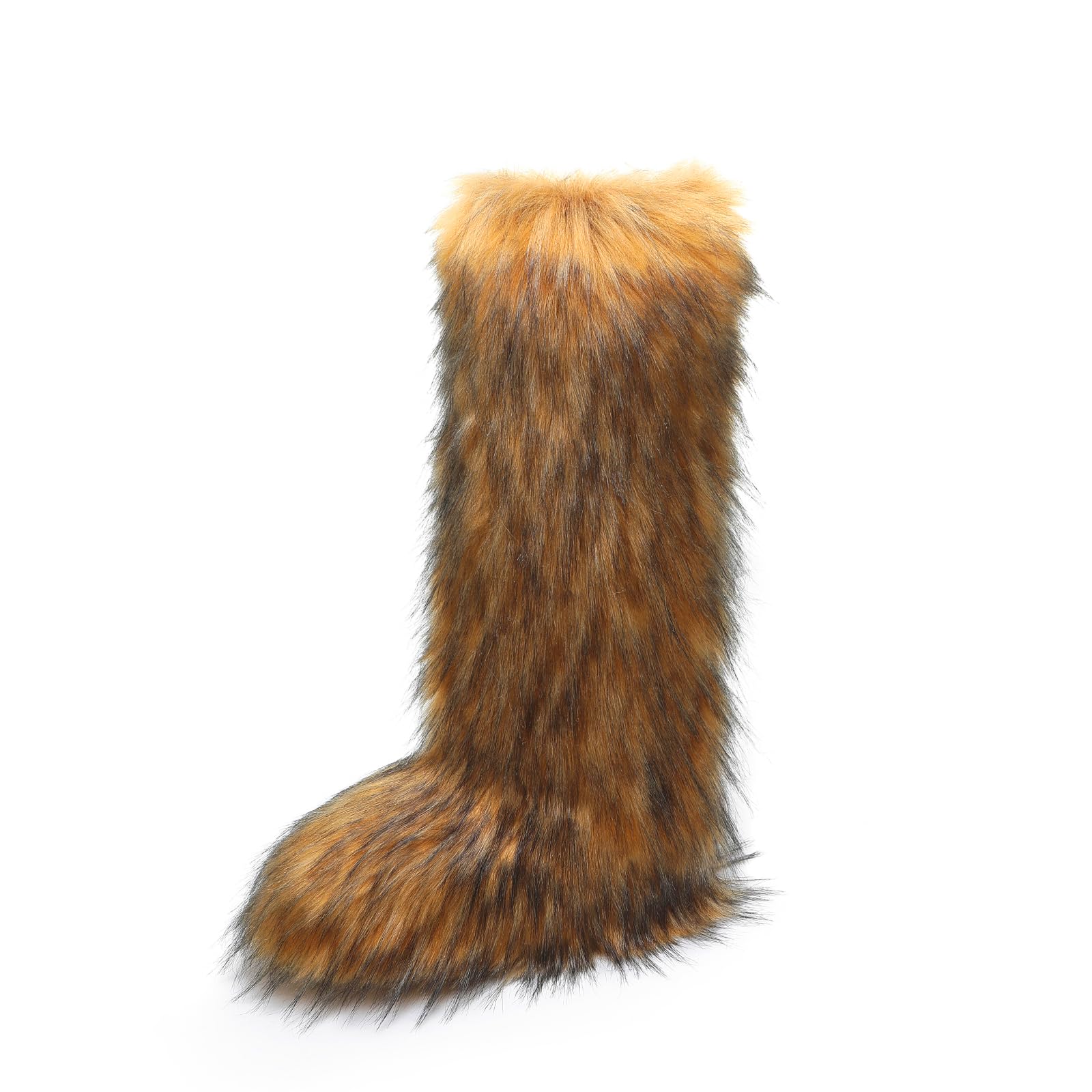 WOVOIE Knee High Fur Boots for Women Faux Fur Boots, Fluffy Round Toe, Winter Cosy Plush Warm Outdoor Snow Boots
