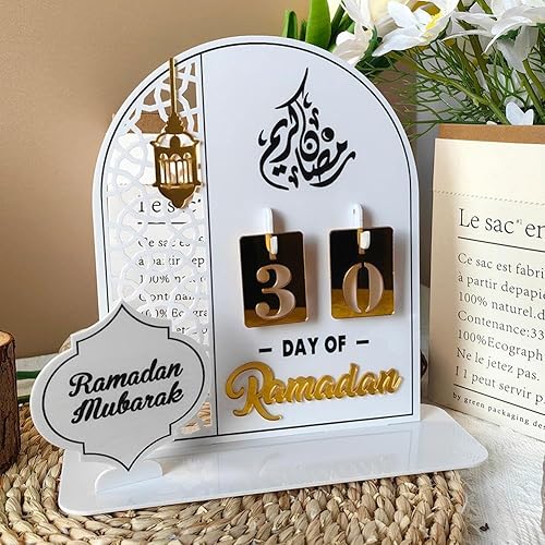 Miniatura 9 de Calendario de Adviento de Ramadán, calendarios acrílicos de cuenta regresiva, 30 días hasta Eid, adorno de Eid Mubaraks, regalo de Ramadán para
