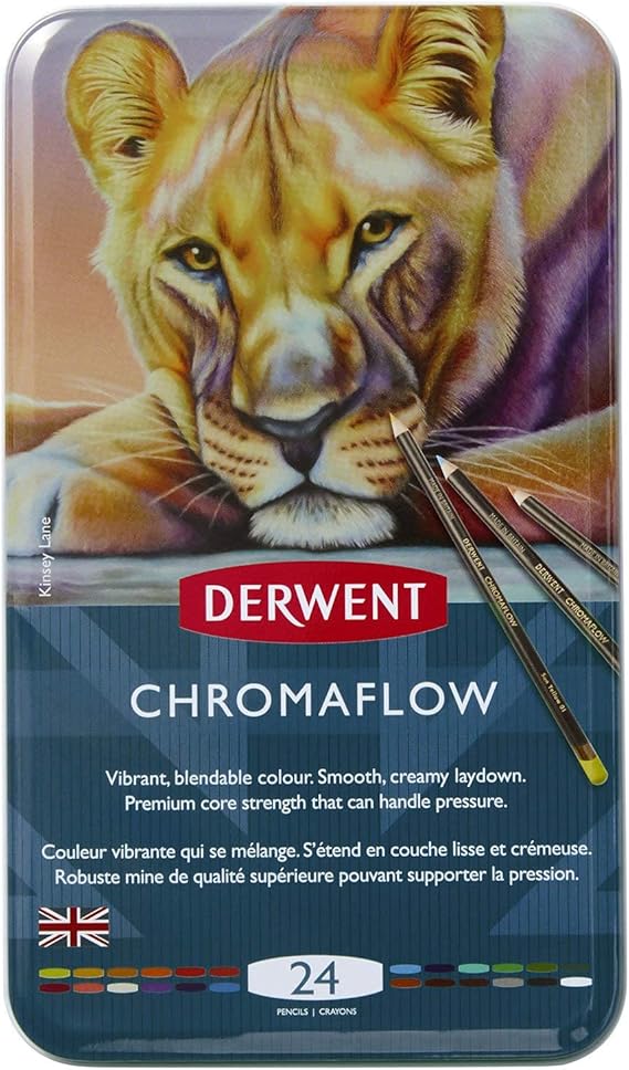 Derwent Chromaflow Coloured Pencils Tin, Set of 24, 3.5mm Core, Premium