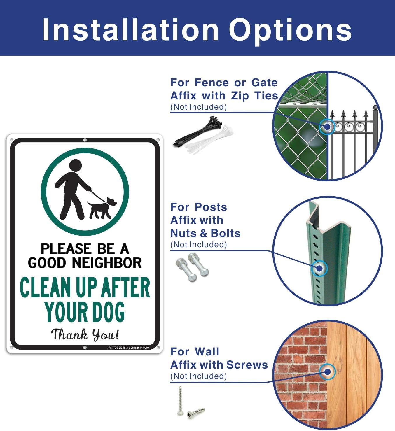 Faittoo Clean Up After Your Dog Signs, (4 Pack) 14"x 10" Please Be a Good Neighbor Clean Up After Your Pets Sign, Rust Free .40 Aluminum, UV Printed, Easy to Mount Weather Resistant, Non-fading