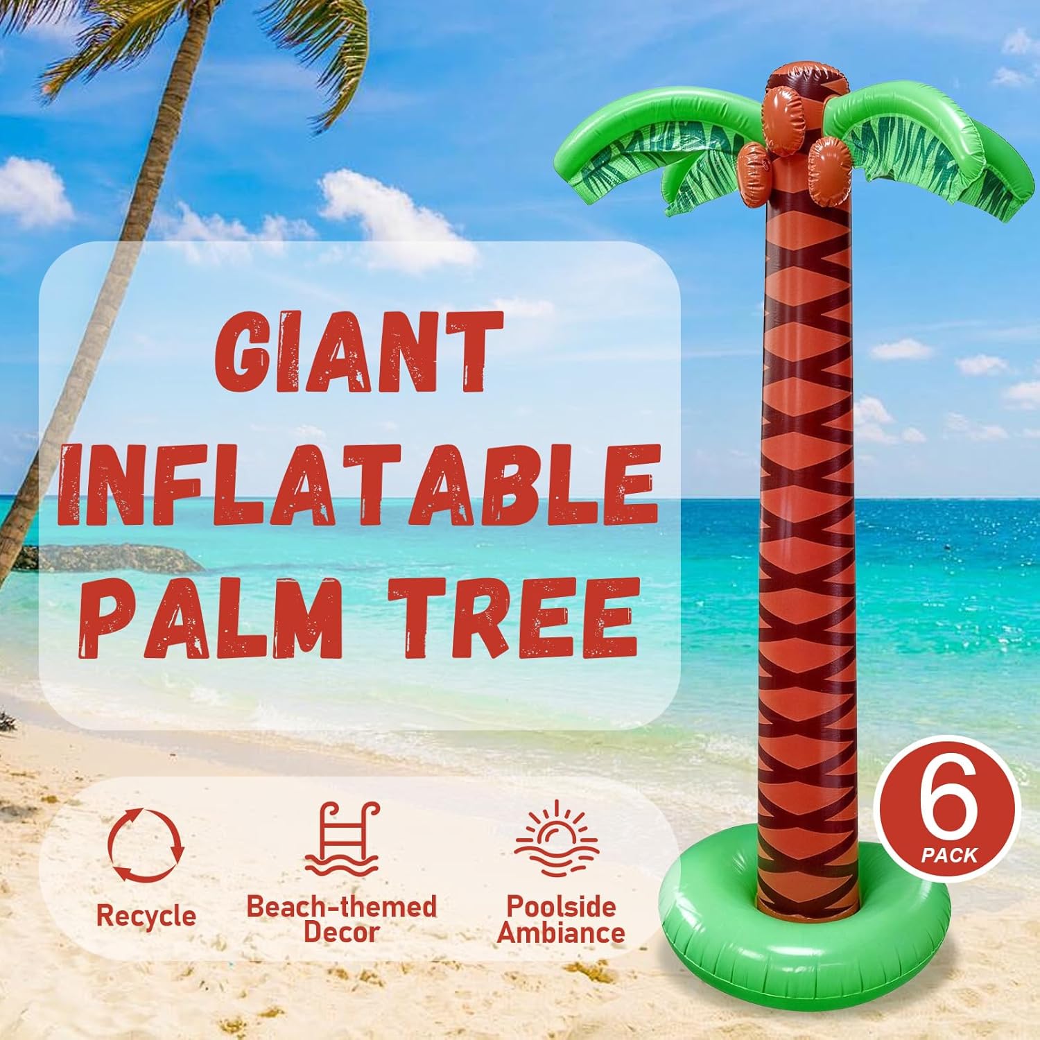 6 Pack Giant Inflatable Palm Tree 6 Ft Jumbo Blow Up Coconut Trees Luau Hawaiian Tropical Party Decorations Easy Inflation for Summer Beach Pool Birthday Party Supplies Indoor Outdoor Photo Props