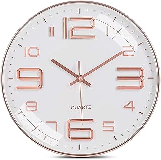 TEKCOOL Wall Clock 12" Silent Quartz Decorative Latest Wall Clock Non-Ticking Classic Clock Battery Operated Round Easy To Read For Room/Home/Kitchen/Bedroom/Office/School - Analog, Plastic Rose white