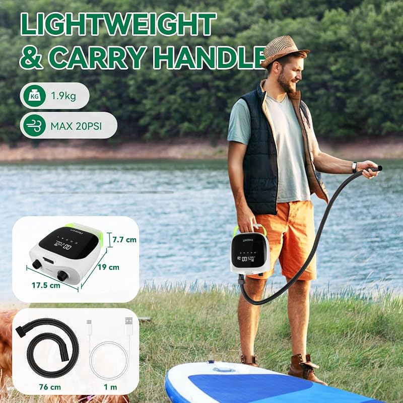 FBSPORT 20 PSI elektromos pumpa akkumulátorral SUP paddleboard kajak felfújáshoz