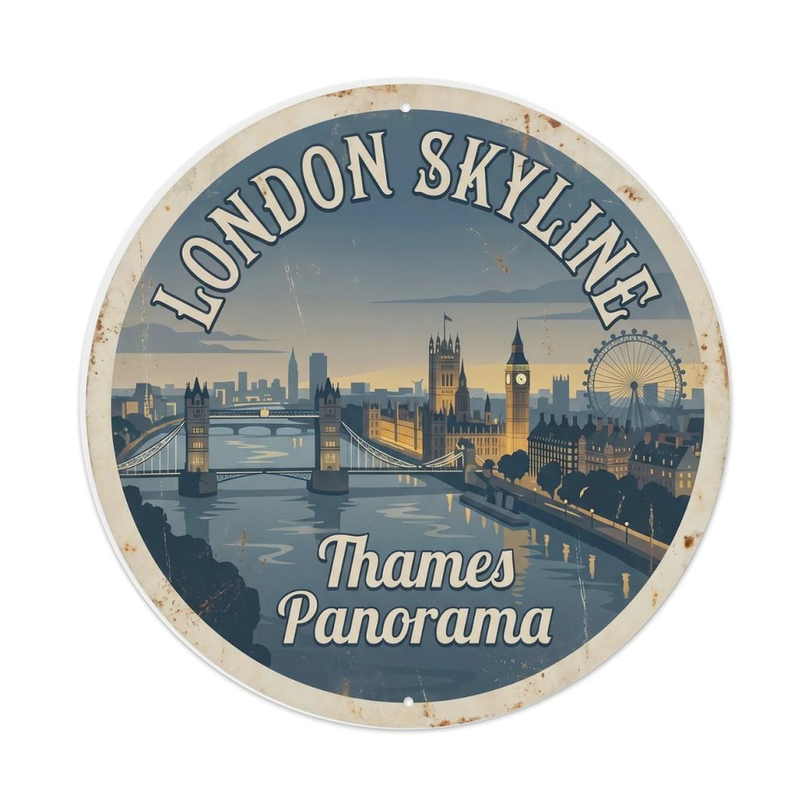 Fqnyr Style Vintage Travel London Skyline Thames Metal Tin Sign