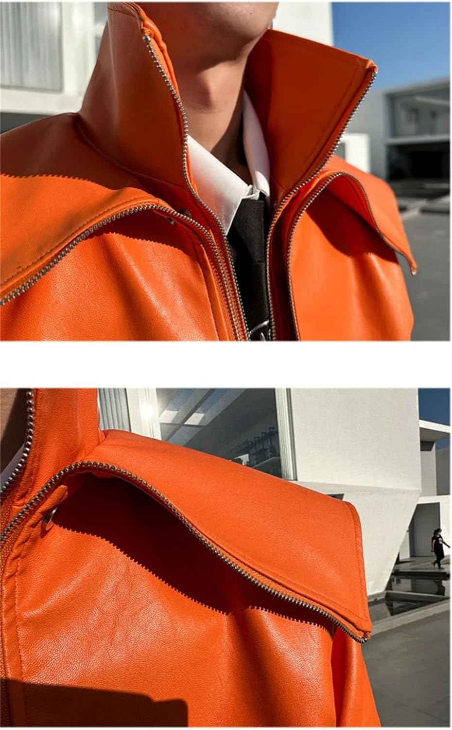 Men’s Oversized Faux Leather Jacket Short Biker Coat Zipper Closure Casual Streetwear for Spring
