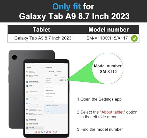 Miniatura 2 de DTTO Funda para Samsung Galaxy Tab A9 de 8.7 pulgadas 2023, funda de cuero premium con correa de mano y bolsillo para tableta Galaxy Tab A9