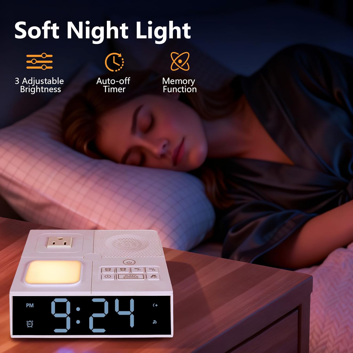 White Noise Sound Machine with Dual Alarm Clock - Soft Night Light 41 Non Looping Sounds USB Port Charger 3 Timers Memory Function 31 Adjustable Volume Sleep Sound Machine for Adult & Home Bedroom