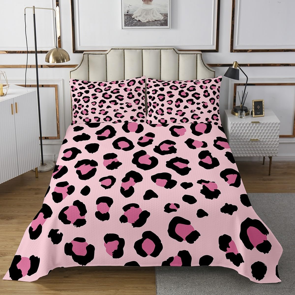 jejeloiu Pink Leopard Print Bedspread Cheetah Bedspread for Kids Boys Girls Animal Print Coverlet Set Safari Quilted Bedroom Collection 2Pcs Twin Size