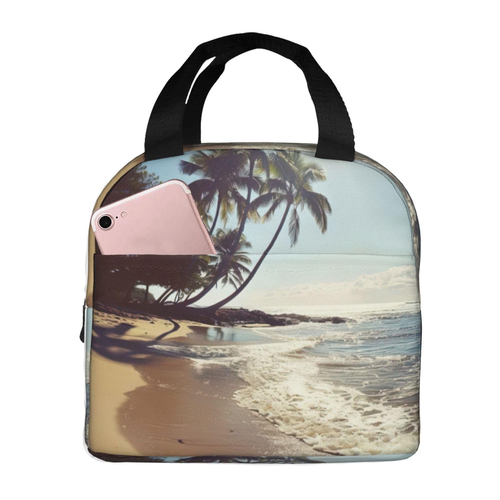 WCXTHGFA Hawaii Beach Print Insulated Lunch Bag Adults Stylish Versatile Lunch Box Tote Working Lunch Bag Lunch Tote