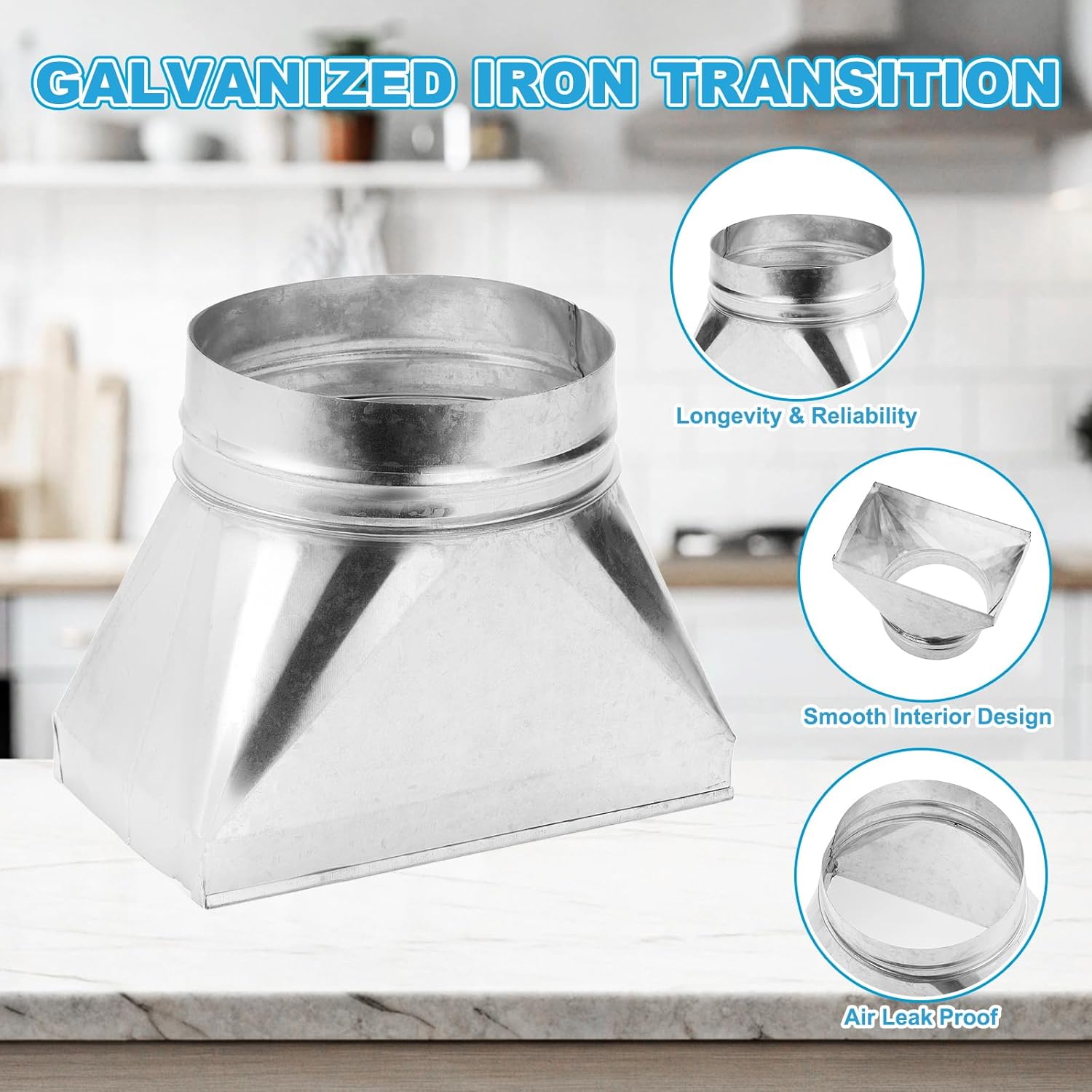 PATIKIL 10" x 6" x 7" Straight Register Boot, Galvanized Steel Transition Rectangular to 7" Round Duct Transition Fitting for Connecting Floor Register Grille HVAC Duct Fittings