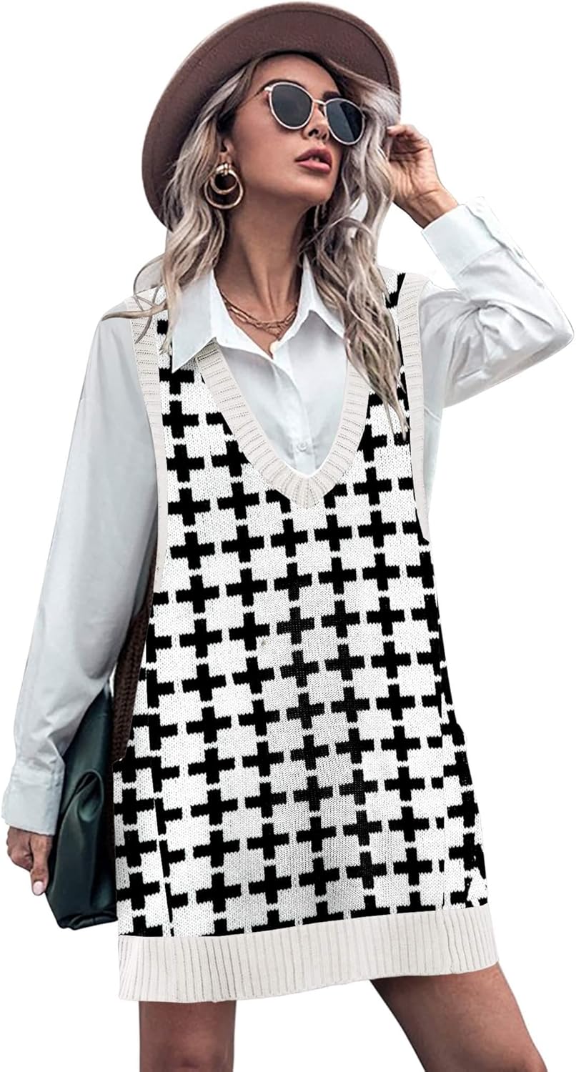 HOTOUCH Women Sweater Vest Oversized V Neck Sleeveless Knit Pullover Ribbed Vest Dress with Pockets - Image 5