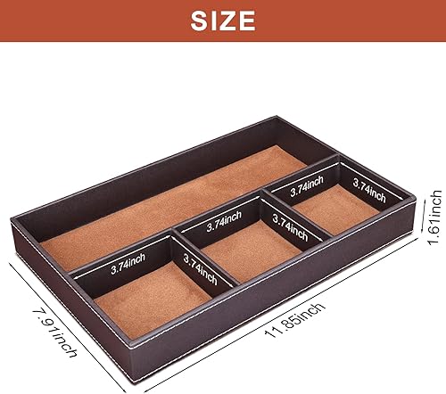 Miniatura 3 de GORESE Bandeja de valet de piel sintética para hombres, organizador de joyas apilable para cajones, bandeja para mesita de noche para llaves