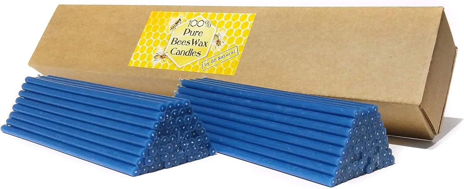 Natural Pure Beeswax Candles Organic Honey Eco Blue Color