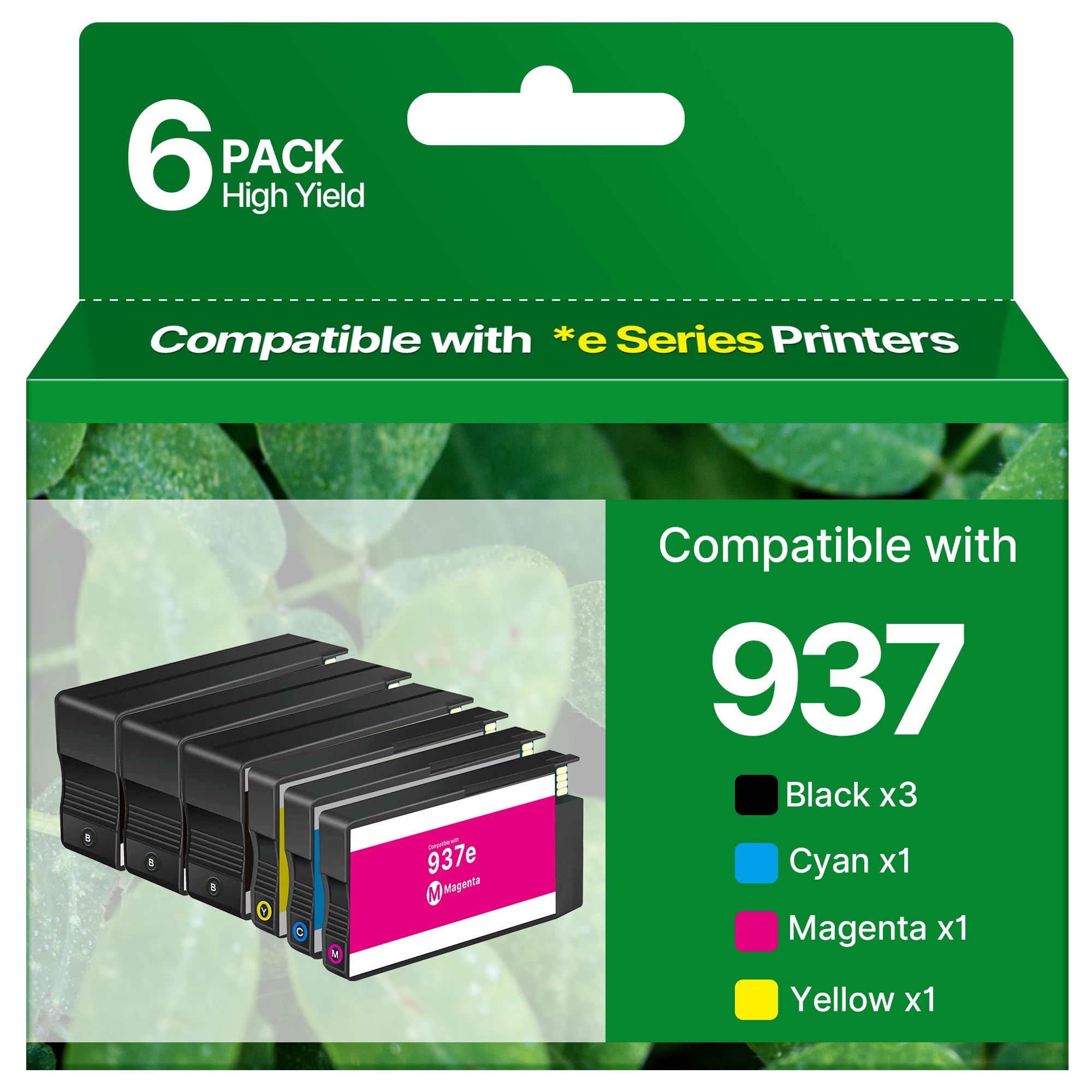 937e Patronen mit Chip Kompatibel für HP 937 Multipack für HP OfficeJet Pro 9130b 9120b 9110b 9117b 9122 9123 9130 9132 9133 9720 9730 9120r(6-Pack)