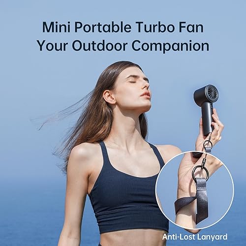 Miniatura 6 de JISULIFE Ventilador de mano portátil, velocidad (1-100) Turbo Mini ajustable y batería de 3600 mAh, ventilador personal recargable, pantalla