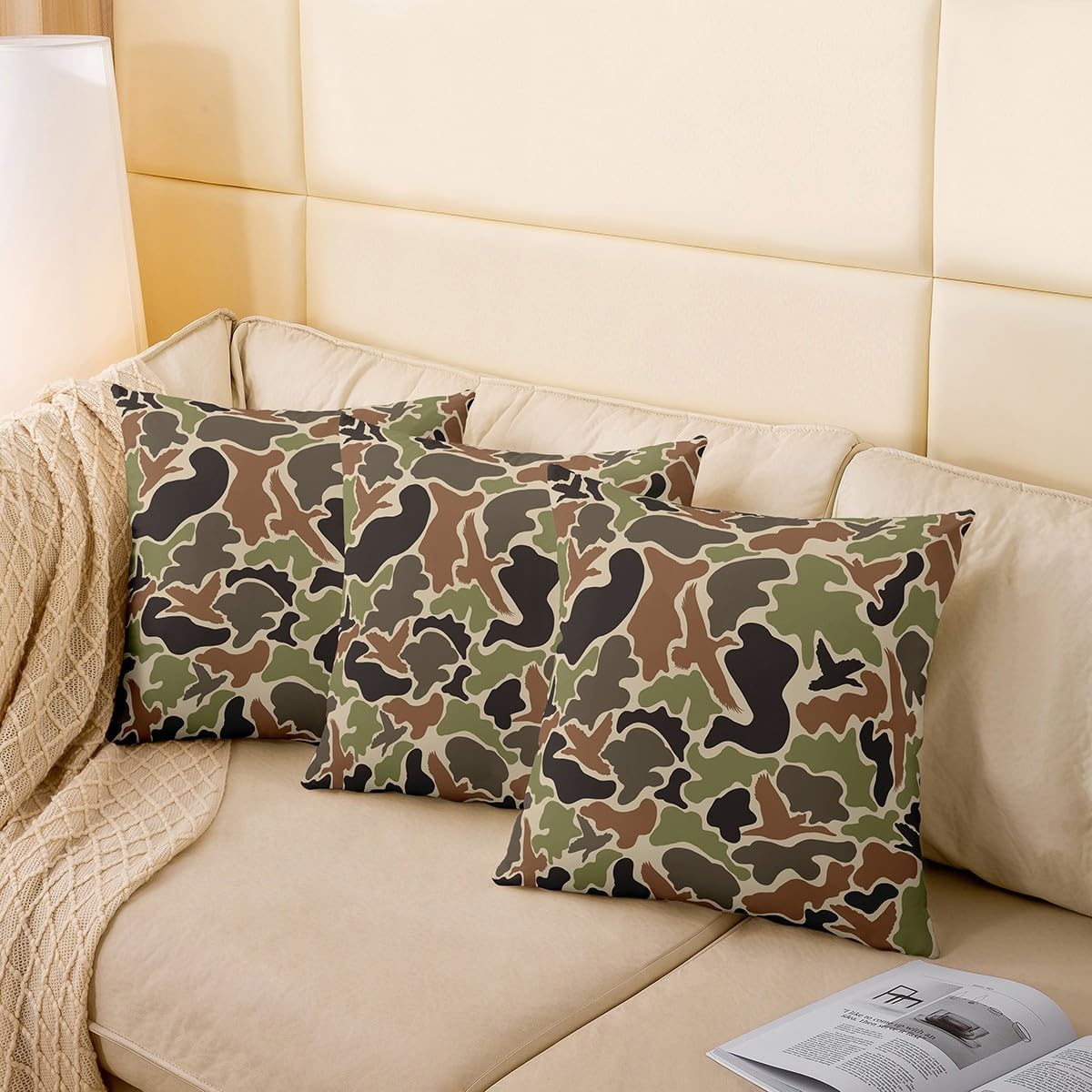Feelyou Duck Hunter Green Camouflage Hunting Reversible Throw Pillow Covers 24 x 24-Inch Kids Black Brown Pillow Covers Home Decor for Boys Teens Camo Army Square Cushion Covers Set of 2 Wild