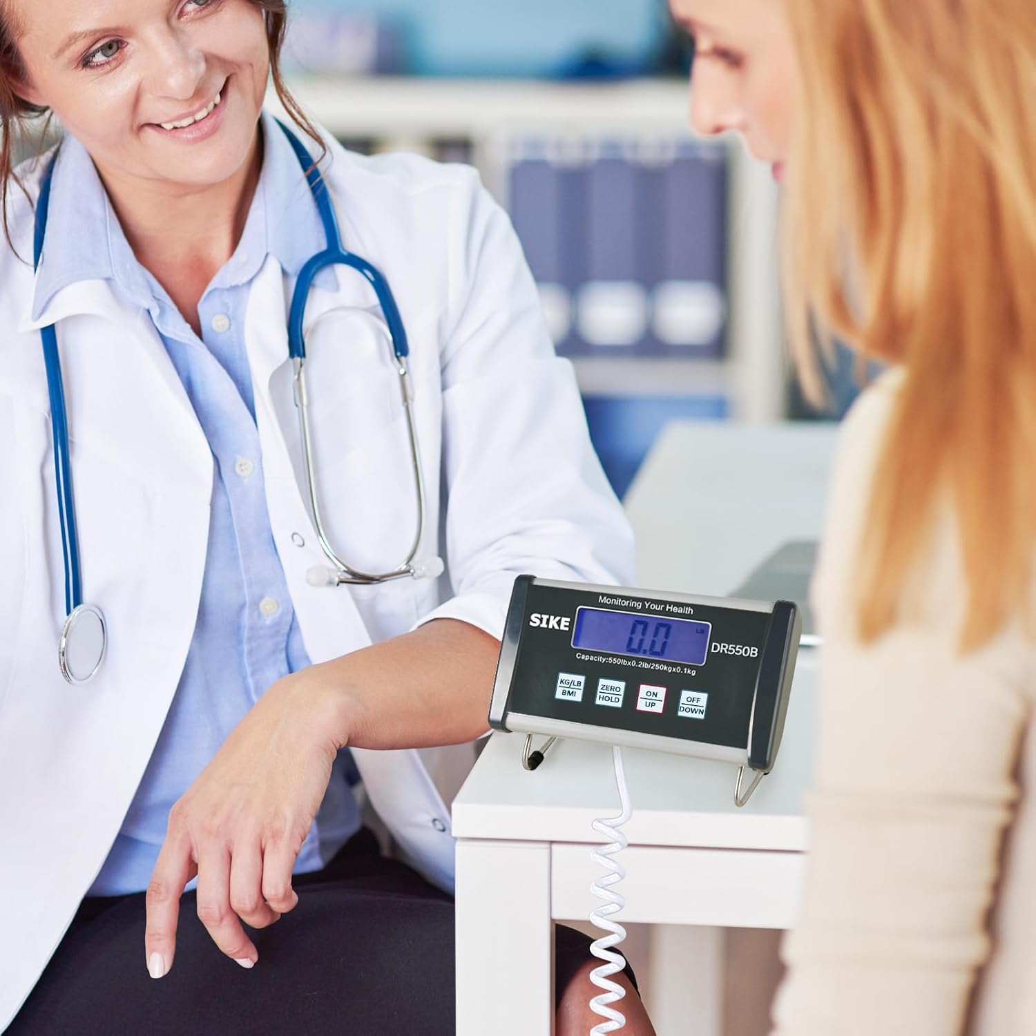 SIKE Digital Physician BMI Scale, Medical Floor Scale for Body Weight, 550 lb Limit Professional Weight Scale, Portable Easy to Read Digital Display, Heavy Duty, 12.5" x 12" Platform