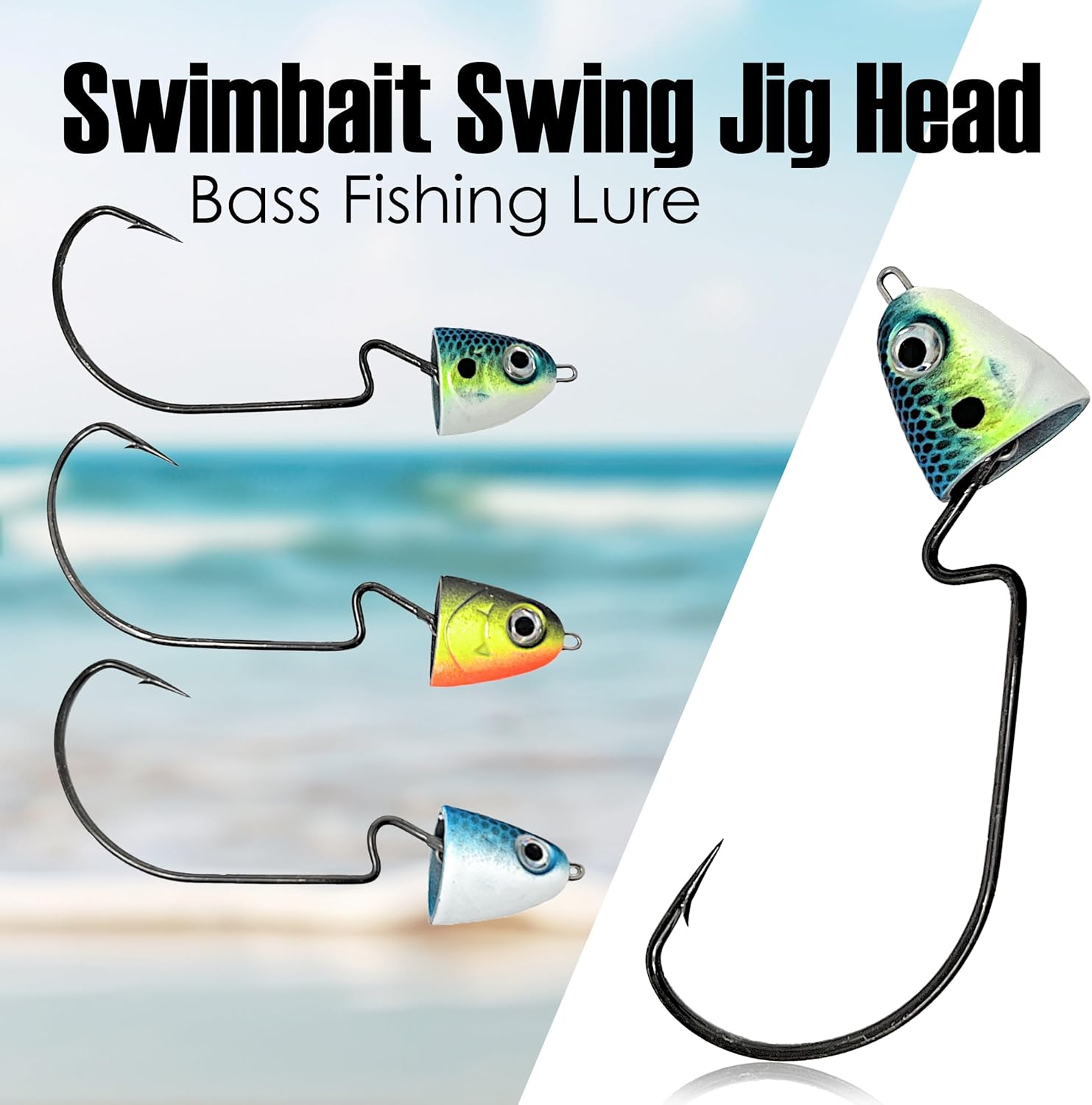 Reaction Tackle Swimbait Swing Jig Head - Bass Fishing Lure, Ideal Bait for Saltwater Fishing and Freshwater, Weighted Weedless Hooks