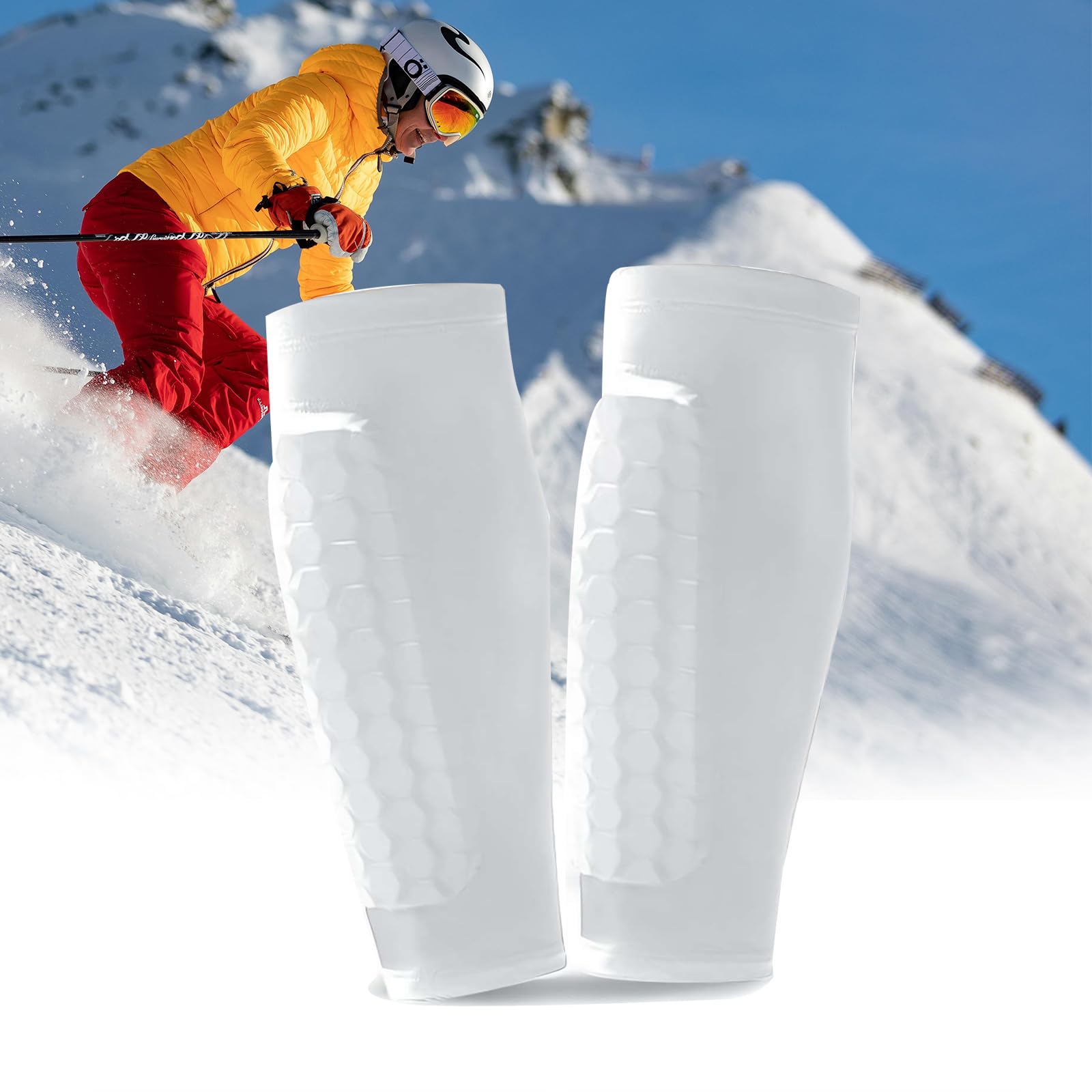 Ski Shin Guards Gel for Men/Women, Protective Sleeve Professional Crashproof Shin Guards, Breathable Elastic Gel Guard for Skiing, Legs Protection, Safety Gear for Sports