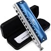 Conjurer Chromatic Harmonica Key of C with Slider - 10 Holes 40 Tones Mouth Organ for Kids& Adults, Students& Beginners, Professional Harmonica in C, 1040C Blue