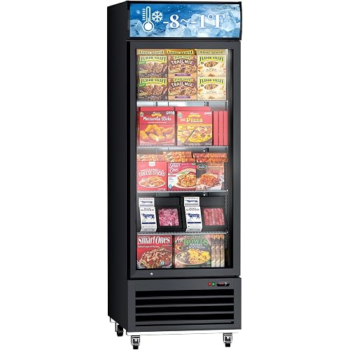 23 Cu.Ft Commercial Display Freezer with Glass Door, 27" Single Door Upright Merchandiser Freezer with LED Lighting, Adjustable Shelves and Lighted Canopy for Store, Grocery Store, Market