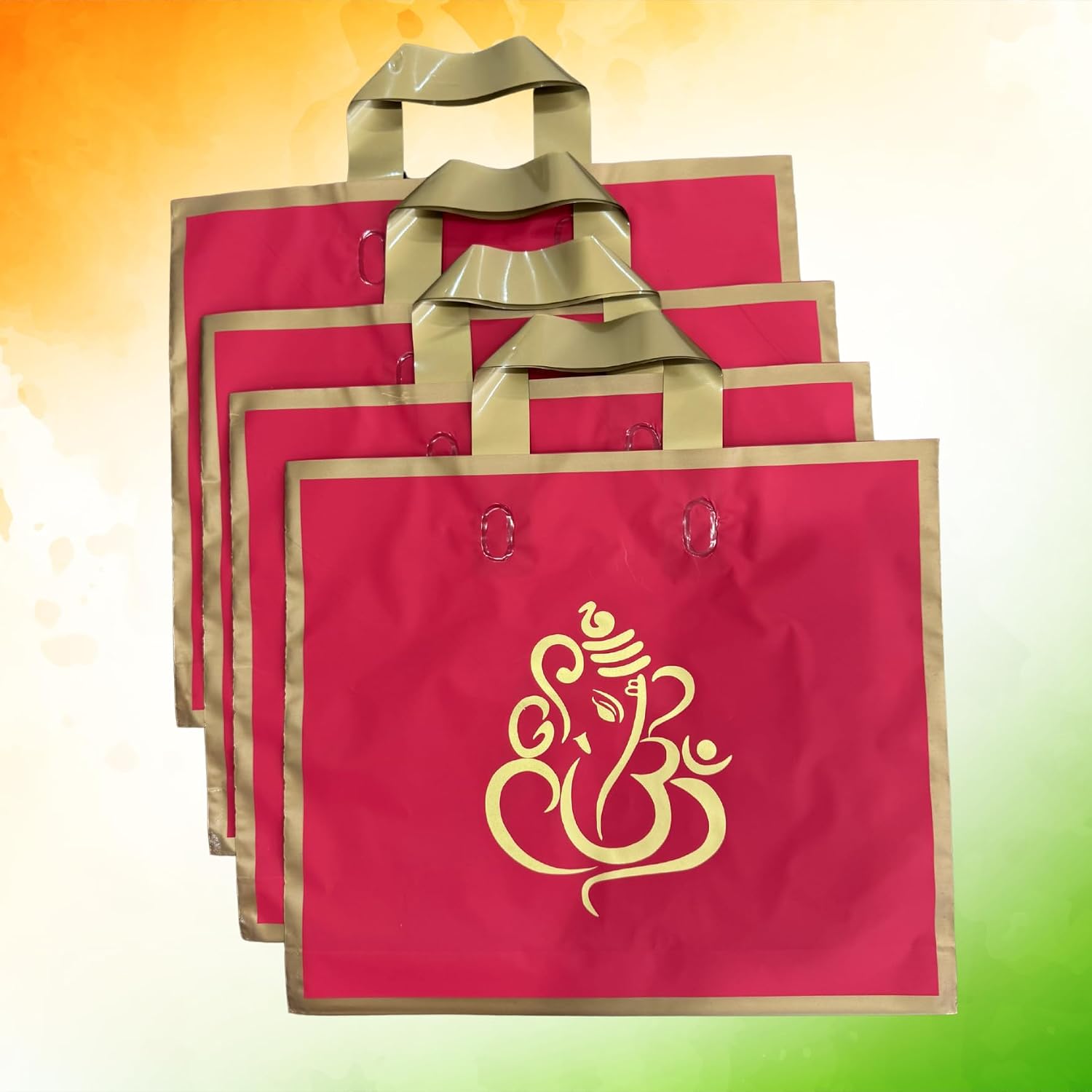 50 Elegant Reusable Gift Bags with Golden Ganesha Print – Premium Red and Gold Return Gift Bags for Weddings, Festivals, Poojas