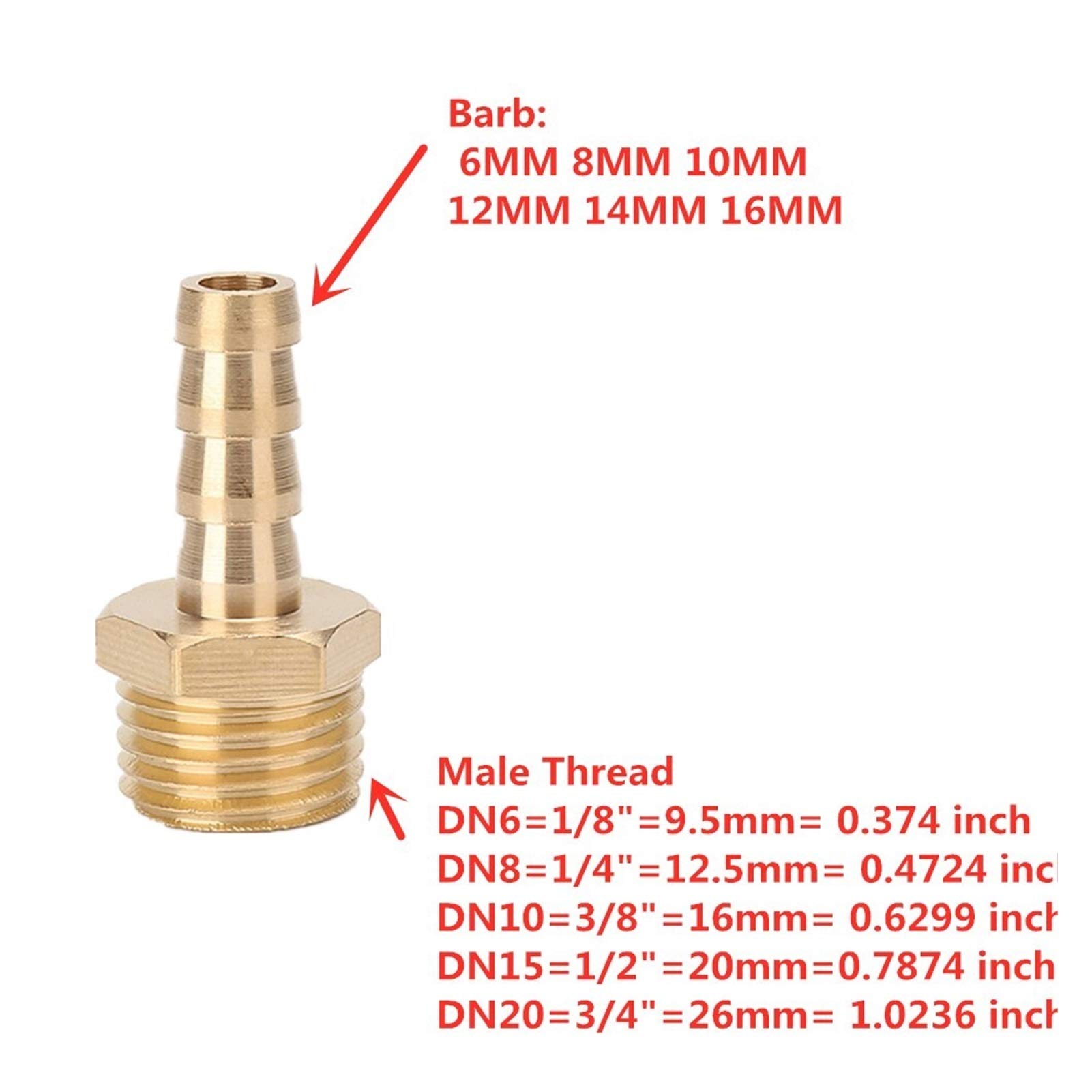Mdingbao-Raccordo Tubo Ottone Taglia Del Tubo Flessibile 6/8/10/12 / 14/16/110 / 12/14 / 16/19 / 25mm Adatto Per Tubi In Ottone 1/8 "1/4" 3/8 "1/2" 1 "Adattatore Di Rame Con Connettore Maschile BSP BS - Foto 3