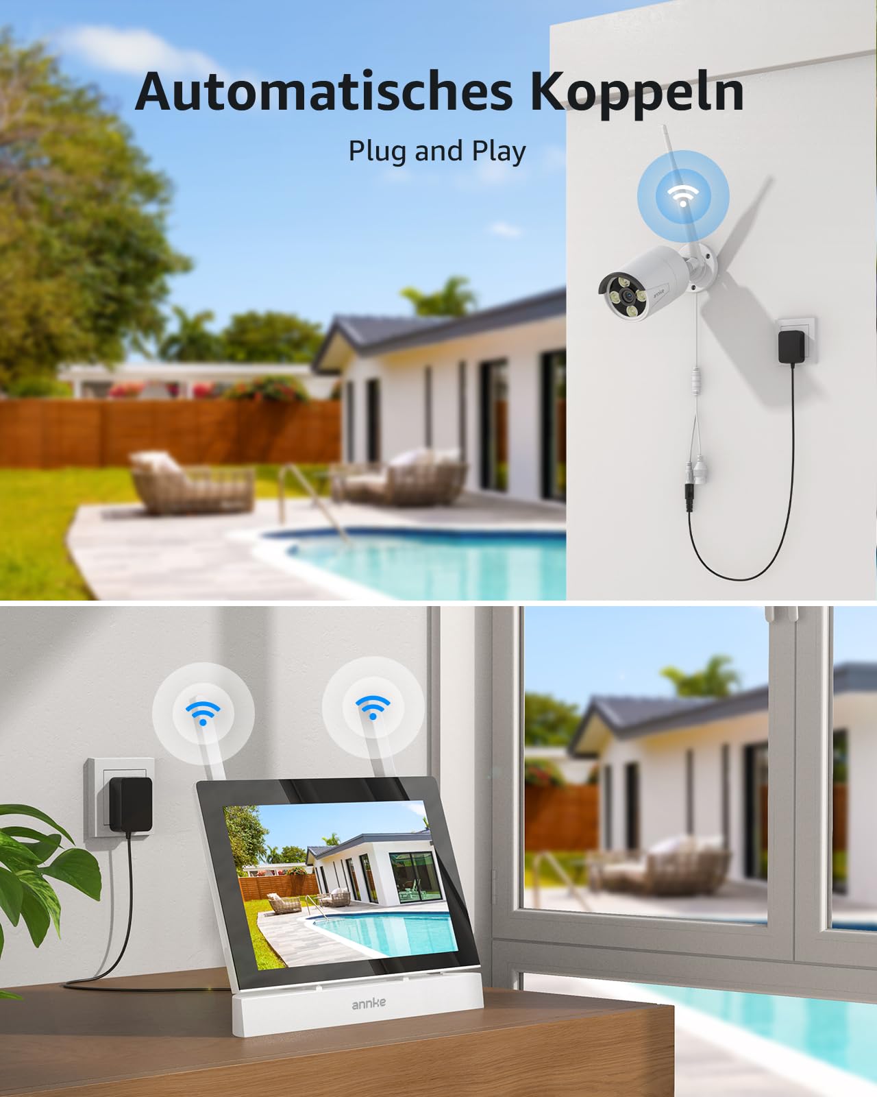 ANNKE Überwachungskamera Set mit Monitor, 5MP 4CH 7" Zoll Touchscreen NVR Bildschrim mit 2pcs 5MP WiFi Kamera, 2-Wege-Audio, Personenerkennung, 30m Nachtsicht, App&Mail Alarm, 64GB SD Karte