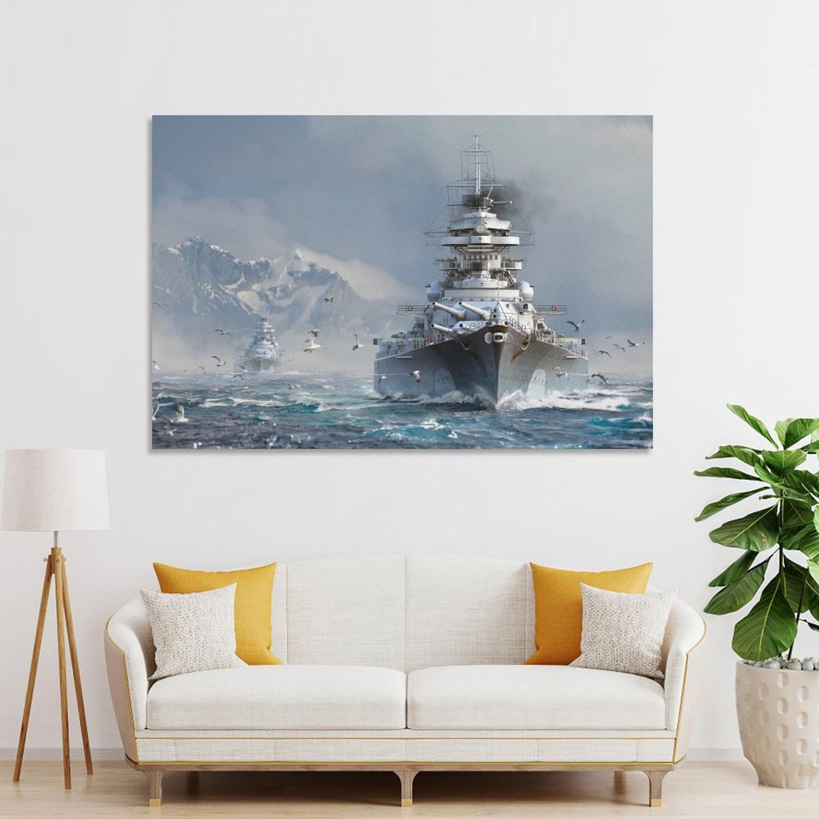 Junmoney Unframe-Style-4-1 Warship In Stormy Seas Canvas Wall Art, 12X18inch(30X45cm), For Living Room, Bedroom Or Apartment Walls, Decorative Artwork For Empty Walls