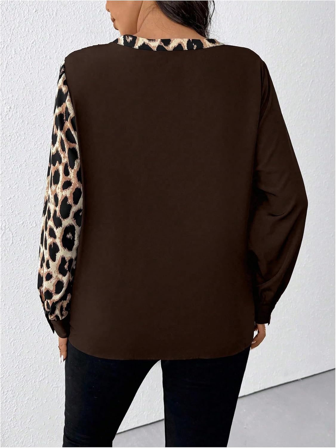 SHENHE Women's Plus Size Leopard Print Shirt Long Sleeve Notch Neck Blouse Color Block Tops - Image 3
