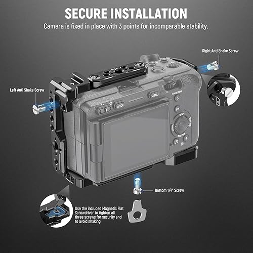 Miniatura 3 de NEEWER Cage Camera Cage with HDMI Cable Clamp, NATO Rail, 38 Inch ARRI Positioning Holes, 14 Inch Thread Compatible with Sony FX3 FX30 Original XLR