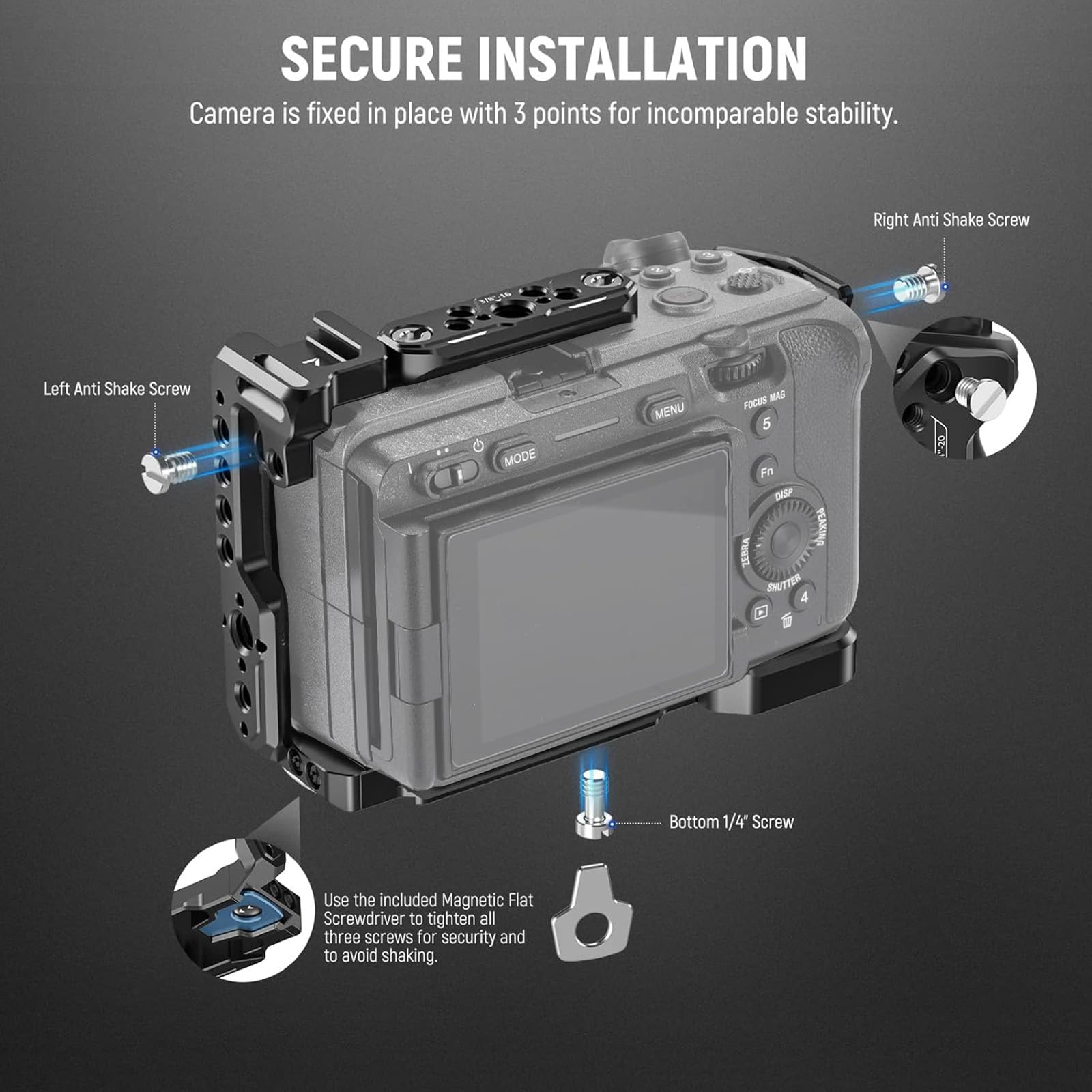 NEEWER FX3/FX30 Cage Gabbia per Fotocamera con Morsetto per Cavo HDMI, Guida NATO, Fori ARRI da 3/8", Filettatura 1/4" Compatibile con Sony FX3 FX30 Maniglia XLR Originale, Compatibile con DJI RS2 RS3