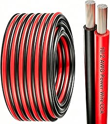 10 Gauge Wire 10 FT Copper Clad Aluminum CCA 600V, 10/2 AWG Flexible Car Amplifier Power Cable for Automotive, Audio, RV, Trailer, Battery and Speaker