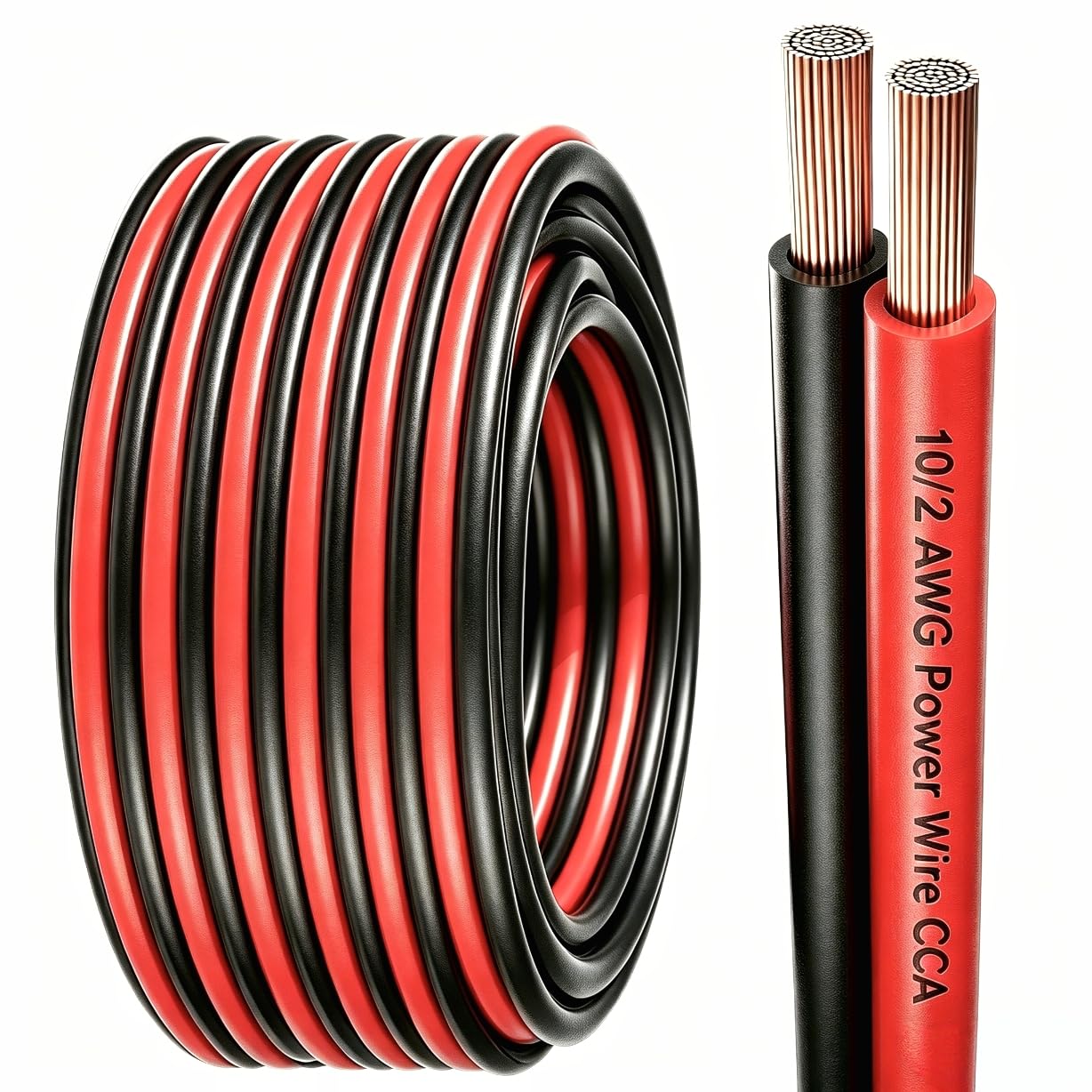 10 Gauge Wire 10 FT Copper Clad Aluminum CCA 600V, 10/2 AWG Flexible Car Amplifier Power Cable for Automotive, Audio, RV, Trailer, Battery and Speaker