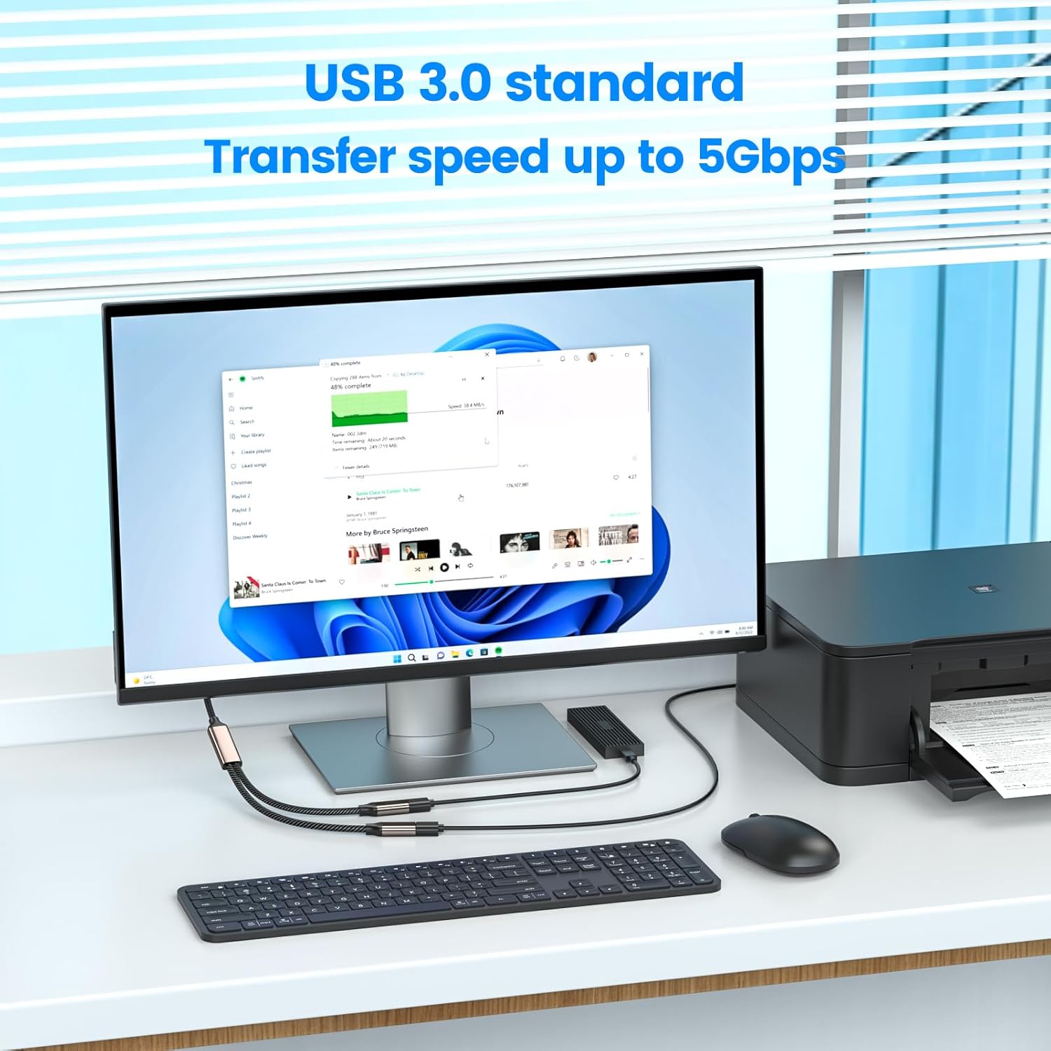 MOGOOD USB Splitter 1 in 2 Out,USB 3.0 Splitter Y Cable,Dual USB Port Extender Hub USB Male to Two Female Extension Cord Multi Port USB Extension Splitter Data Charging Split for Car,PC,TV,Laptop