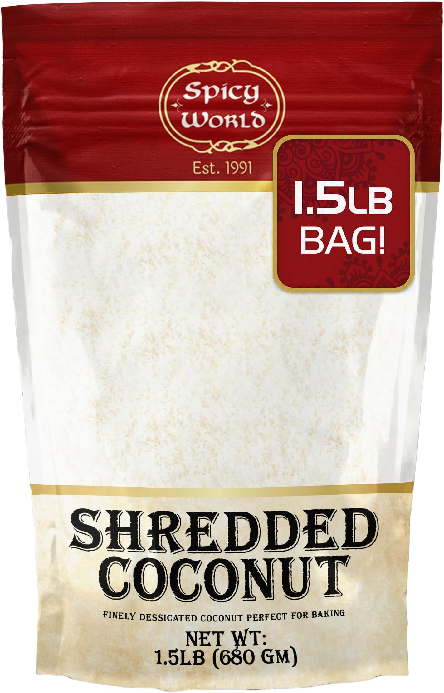 Spicy World Shredded Coconut Powder 1.5 Pound Bulk Bag (Desiccated Coconut) - Unsweetened & Finely Shredded Powdered - Great for Baking, Smoothies and More!