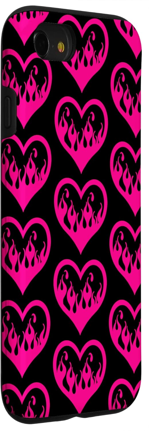 McBling Aesthetic Heart Flames Pink Black Bimbo Y2K 2000's Case for iPhone SE (2020) / 7 / 8