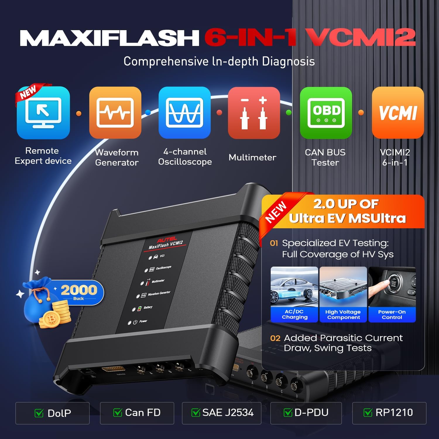 Autel MaxiSys Ultra S2 AI Scanner, 2026 UltraS2 Top Intelligent Scan Tool, Up of MS919 S2 MSUltra EV, 6IN1 VCMI2, Multi-Point DVI, Topology 3.0, Motor Truspeed, 48+ Service, EV Tests, 3K+ Active Tests