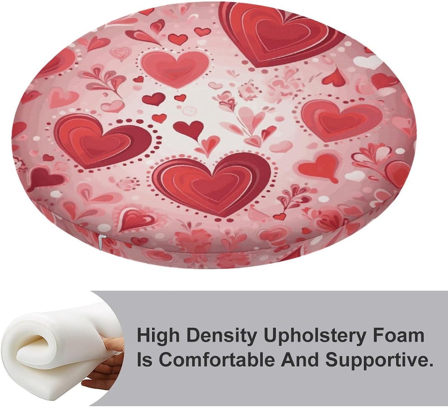 Valentine Pattern Round Cushion Memory Foam Seat Cushions 15In Comfort Meditation Floor Pillow Anti Slip Soft Stool Cushion Chair Pad for Tatami Living Room Yoga