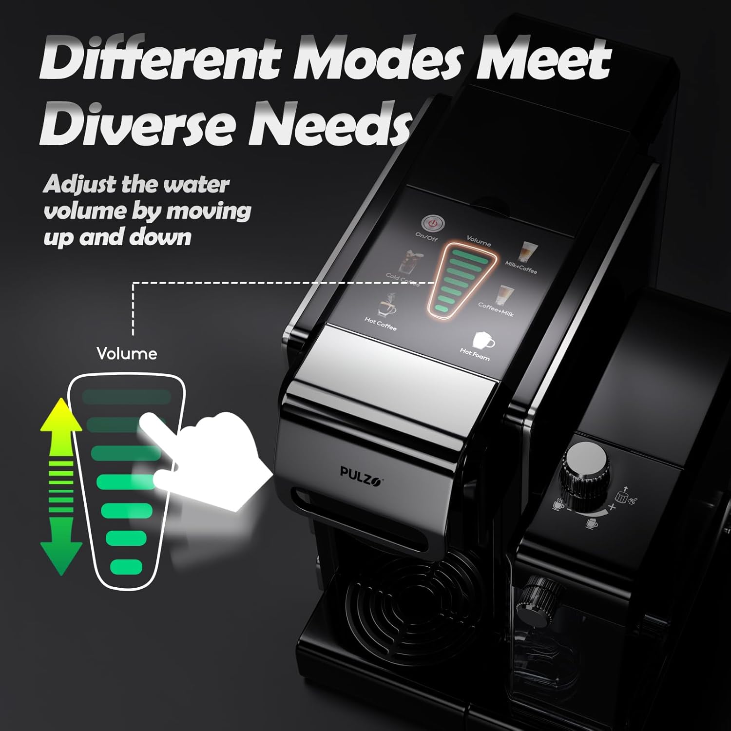 PULZO Espresso Machine with Integrated Automatic Milk Frother, capsule coffee maker for K*cup capsule/Ne*s Original/coffee powder, One Touch Latte & Cappuccino