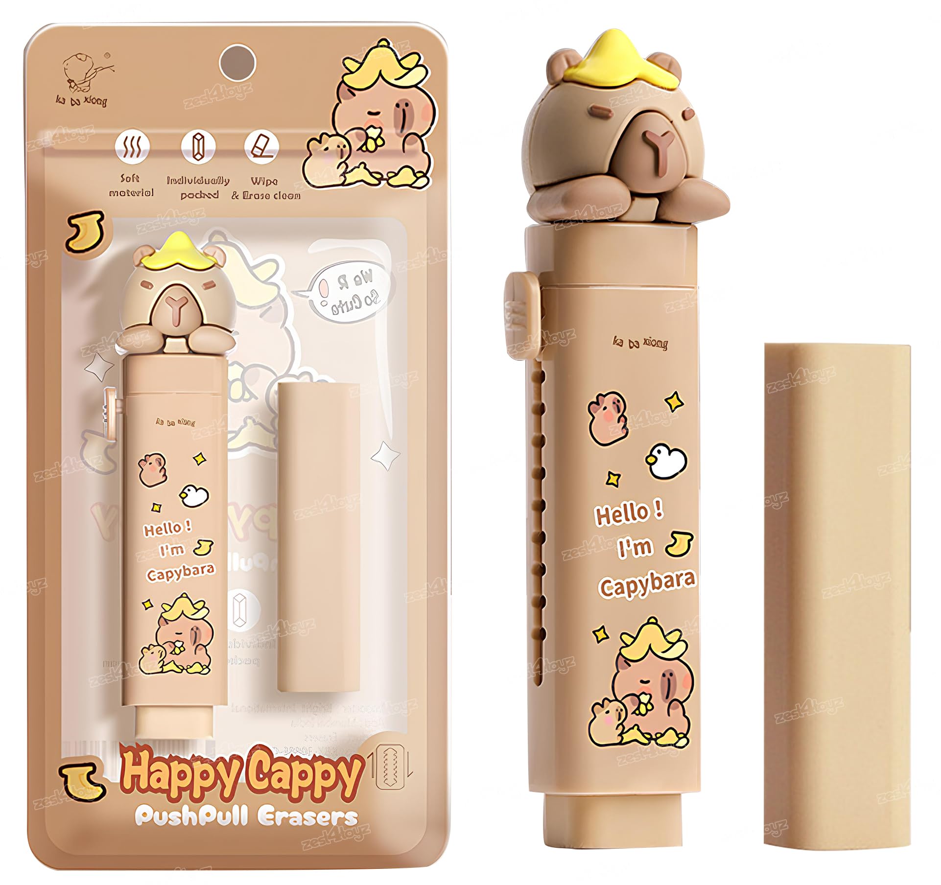 Zest 4 Toyz Eraser for Kids School | Cute Cartoon Push Pull Pencil Eraser Rubber for Kids Stationary Set | Stationary Set for School Birthday Gifts for Girls & Boys (Pack of 1)