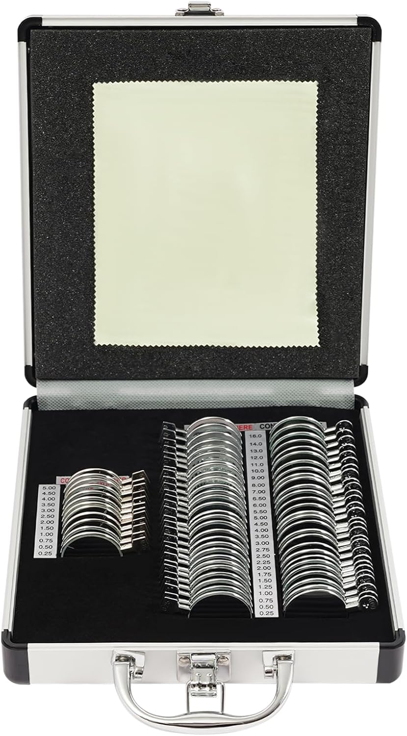 Professional 68 PCS Optical Trial Lens Set with Aluminum Case - Copper Frame Lenses for Optometrists (0.25-16.0D Concave/Convex Spheres + 0.25-5.00D Cylinders)