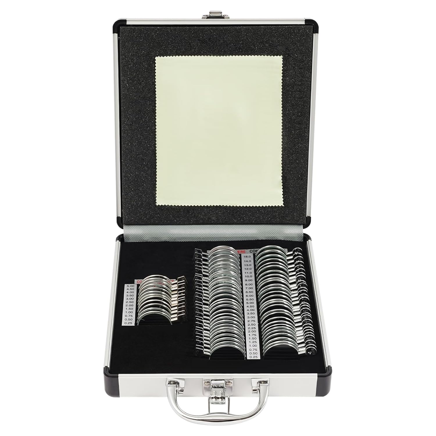 68pcs Trial Lens Set with Case Optical Trial Lens Kit Ophthalmology Optometry Kit Optometry Optician Eye Test Glasses Ophthalmic Lenses Metal Rim Aluminum Case