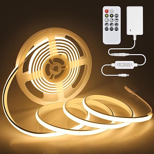 Miniatura 16 de Tira de luces LED blancas de luz diurna de 16.4 pies, 24 V, impermeable, kit de tira LED COB con control remoto, luz de cinta LED flexible regulable