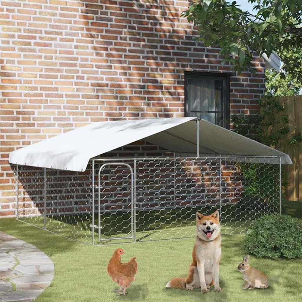 Gran caseta para perros al aire libre con techo 300 x 300 x 150 cm de acero galvanizado, polietileno resistente a los rayos UV, protección y seguridad para cachorros, camping, jardín, uso en